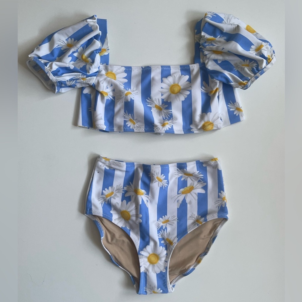 Shade Critters Girl’s Daisy Stripe High Waist Bikini - 8